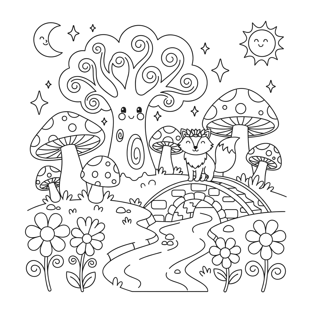 Enchanted Forest free fantasy coloring page line art
