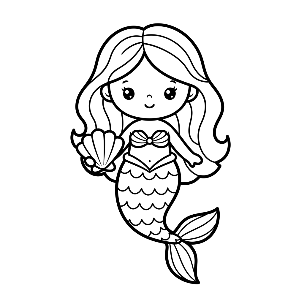 Mermaid free fantasy coloring page line art