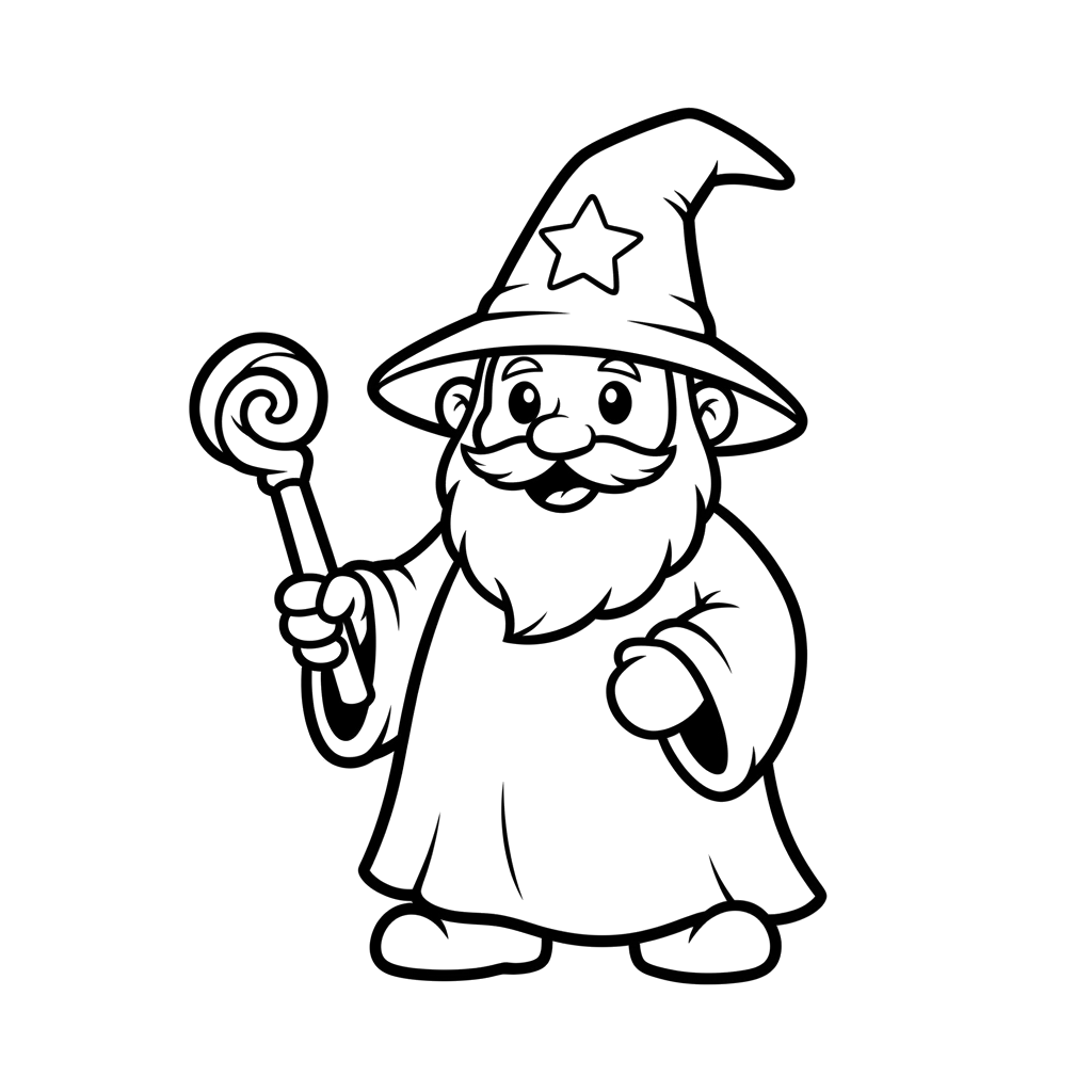 Wizard free fantasy coloring page line art