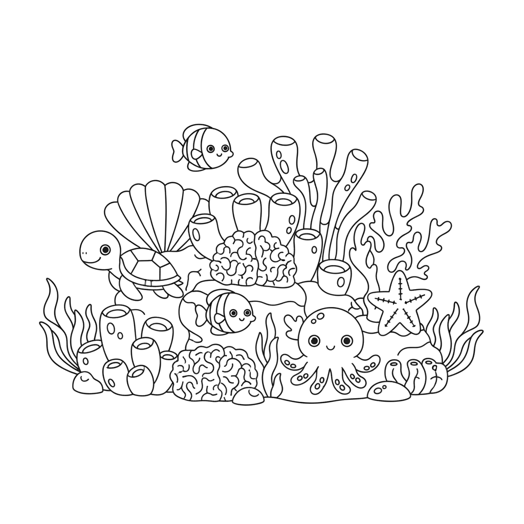 Coral Reef free under the sea coloring page line art