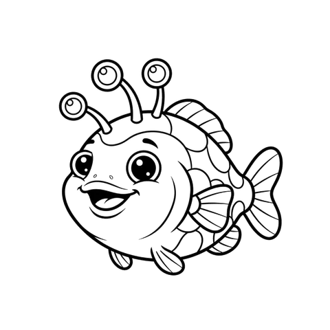 Deep Sea Fish free under the sea coloring page line art