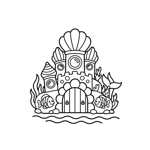 Mermaid Castle free under the sea coloring page line art