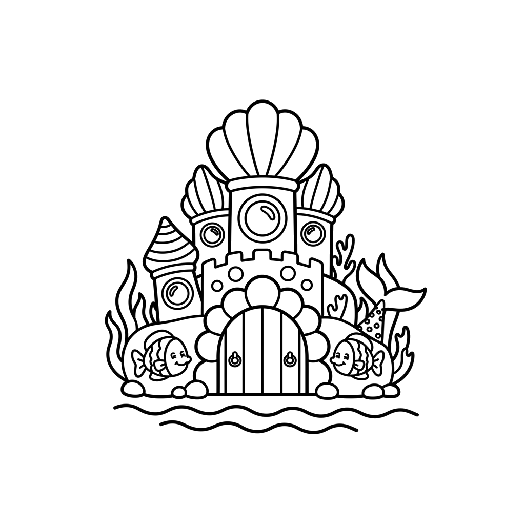Mermaid Castle free under the sea coloring page line art