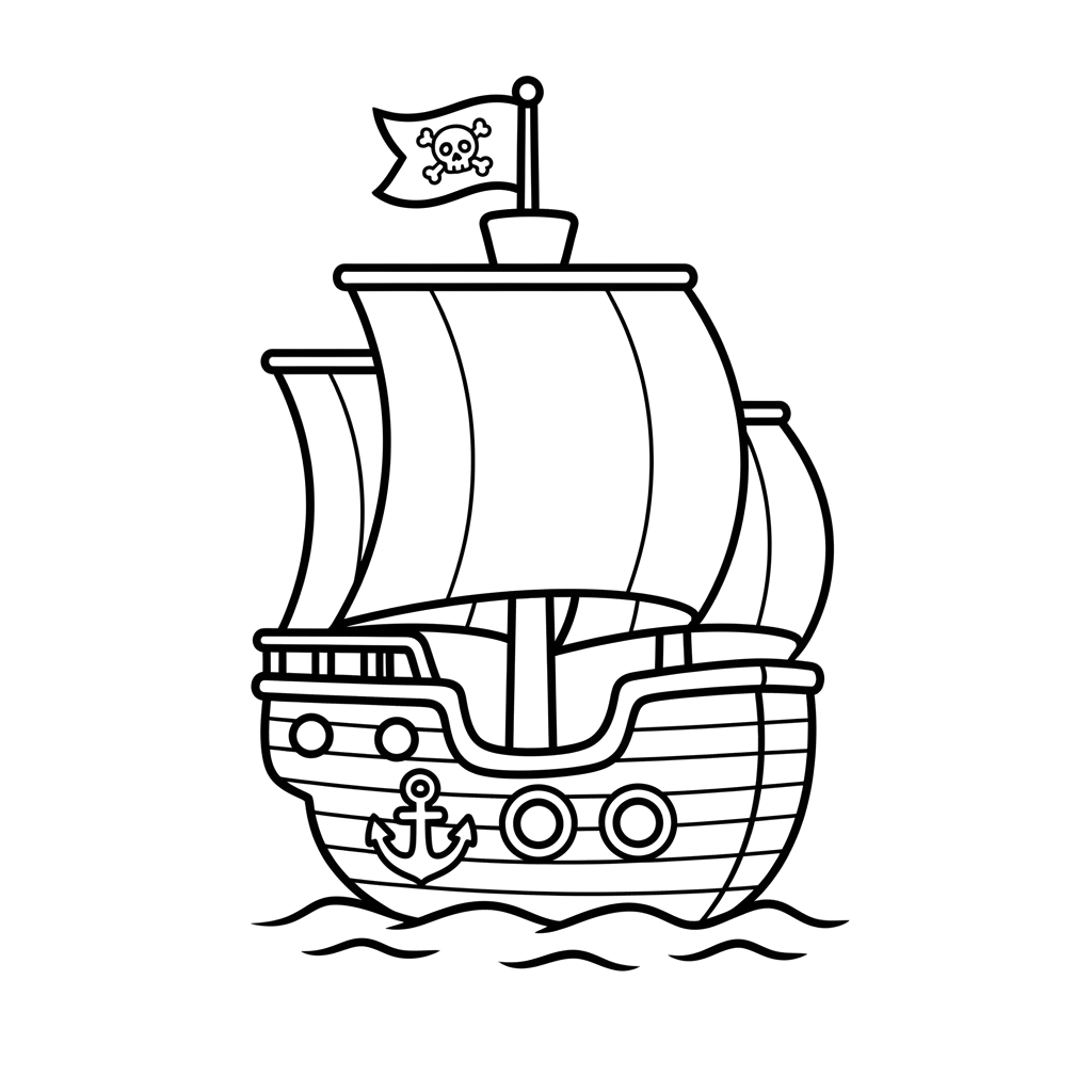 Pirate Ship free under the sea coloring page line art
