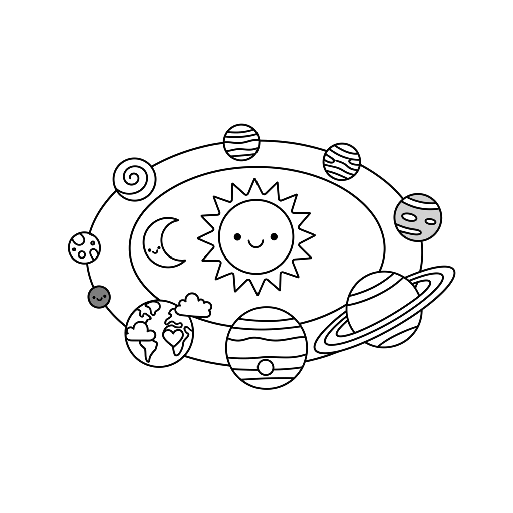 Solar System free space coloring page line art