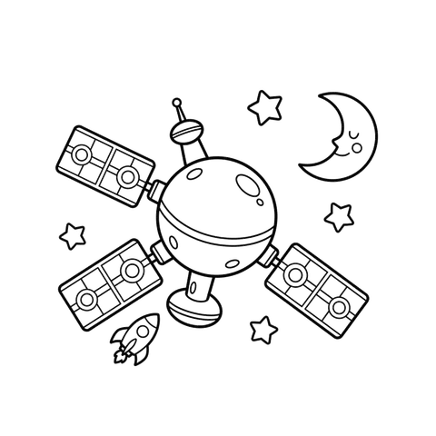 Space Station free space coloring page line art